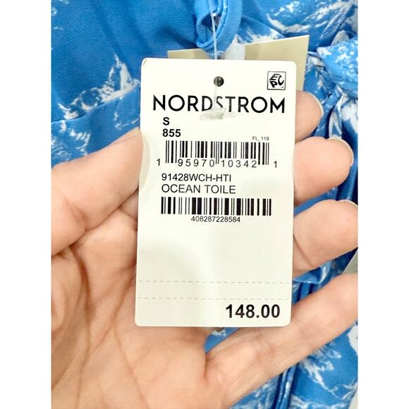 NWT Wayf Angelina Floral Surplice V-Neck Maxi Wrap Gown Ocean Blue Womens Size S - Picture 5 of 7